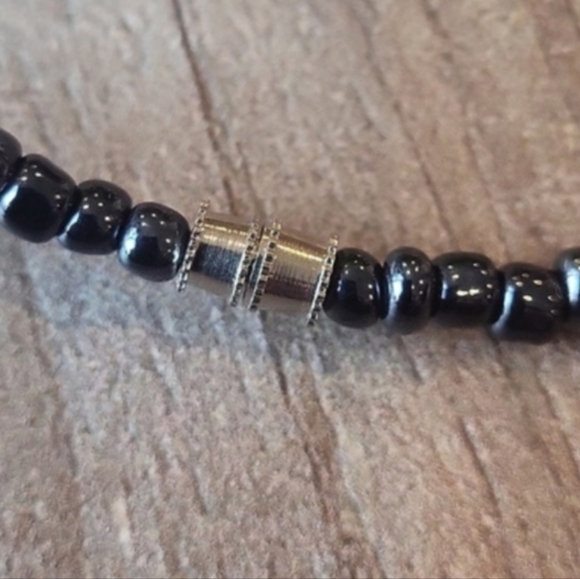 Vintage Yellow & Gunmetal Gray Beaded Necklace & Earrings Set - Picture 5 of 6